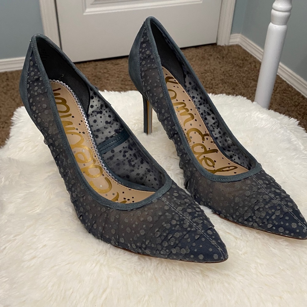 Sam Edelman 8.5 M Hazel Grey Dot Tulle Heels